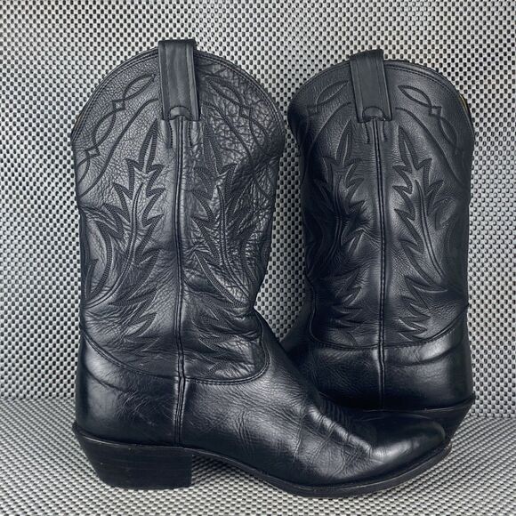 Nocona Cowboy Boots Mens 9 2E Black Leather Western Embroidered Made in USA main image 6